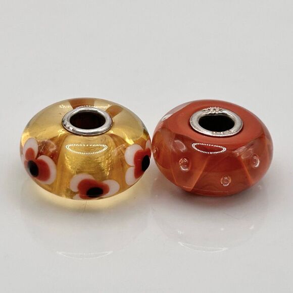 TROLLBEADS Lot Of 2, Coral & Golden LAA 925S NEW! Bubbles & Unique Flower - Picture 3 of 8